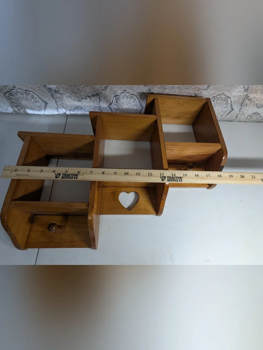 Wooden Heart Step Accent Wall Shelf - Natural Brown